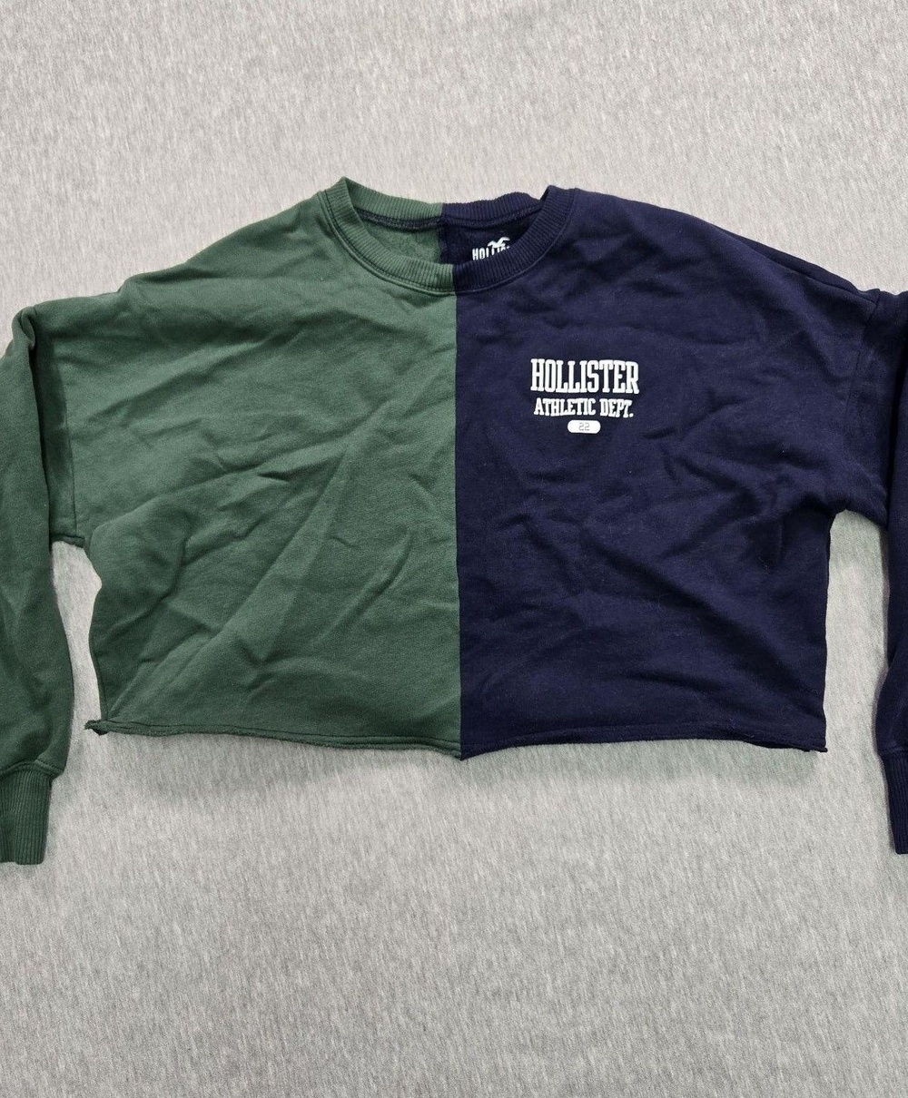 Hollister Crop Sweatshirt Womens Small Navy Green Colorblock Fleece Athletic